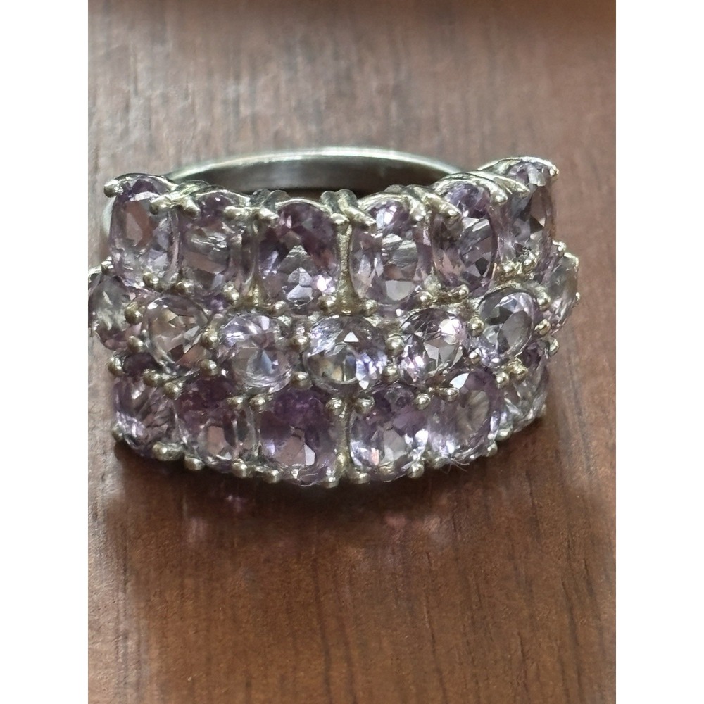 STS Sterling Silver And Amethyst Cluster Ring Size 9